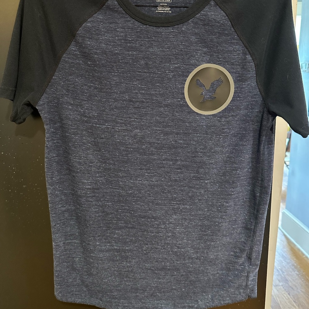 American Eagle Outfitters Heathered Blue Raglan Tee